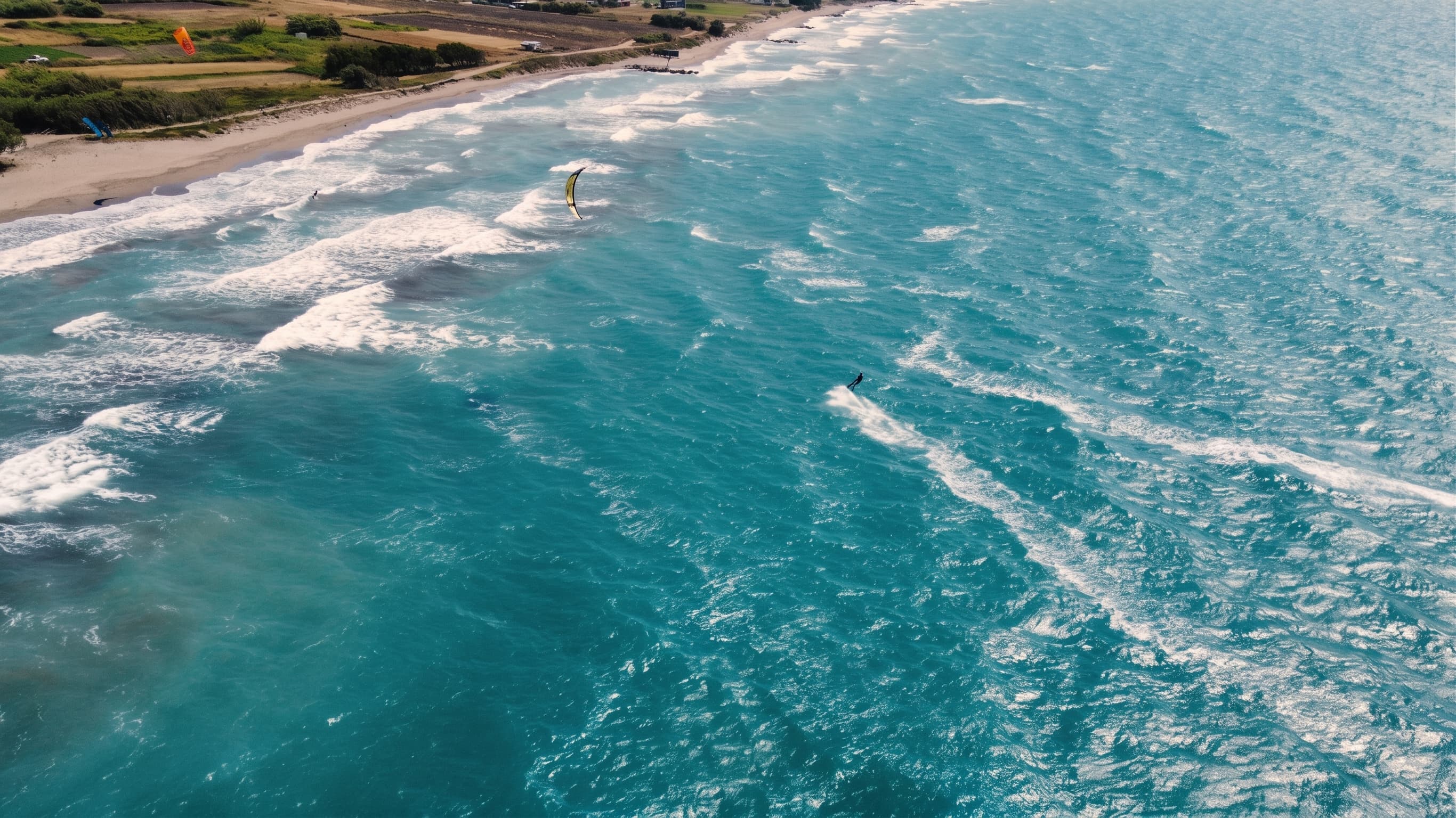 Fanes Breeze Lodges — aerial view of the kite beach on Rhodes